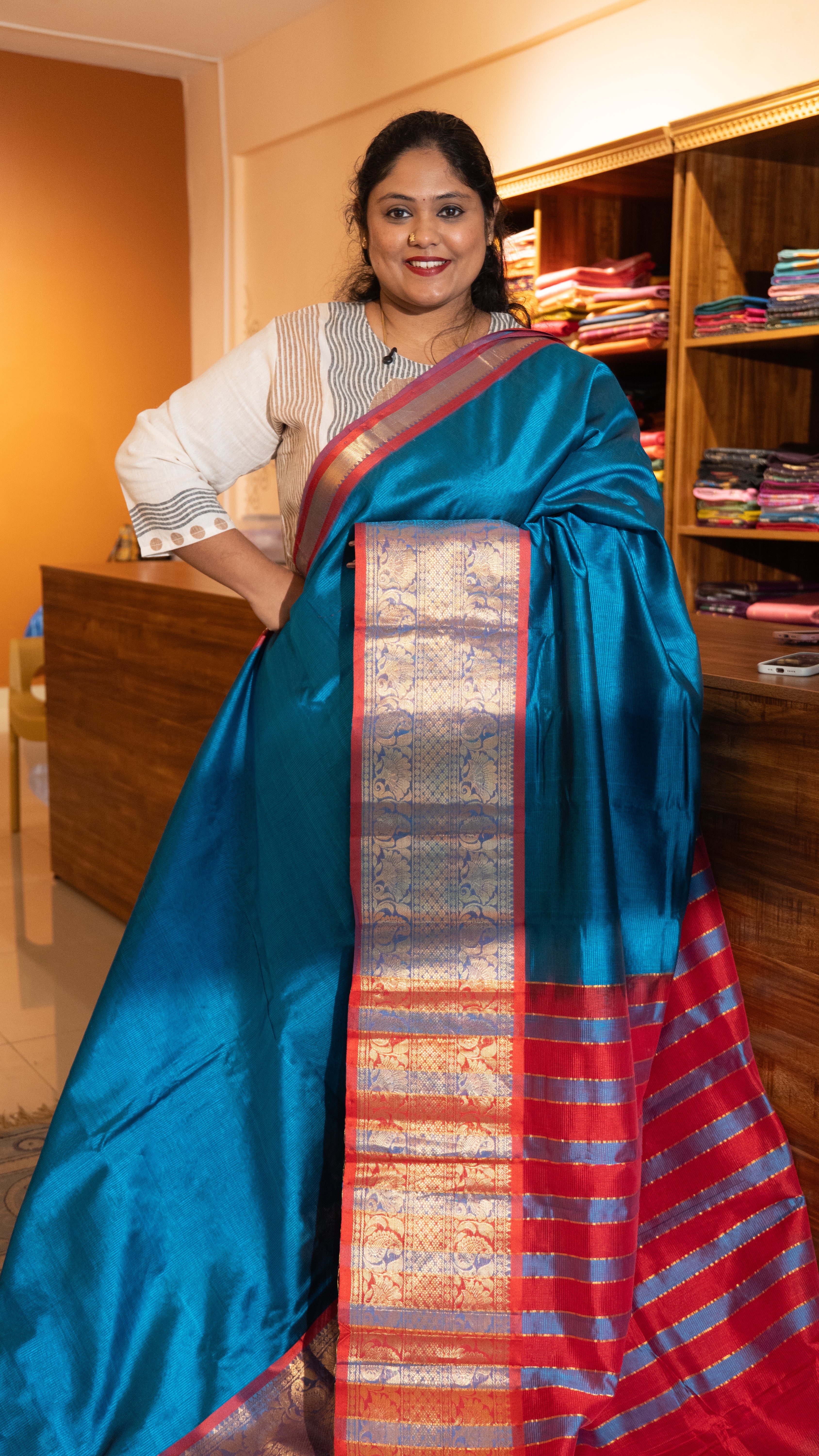 Mangalagiri Silk Cotton Kanchi Border Saree - 15-11-01-07