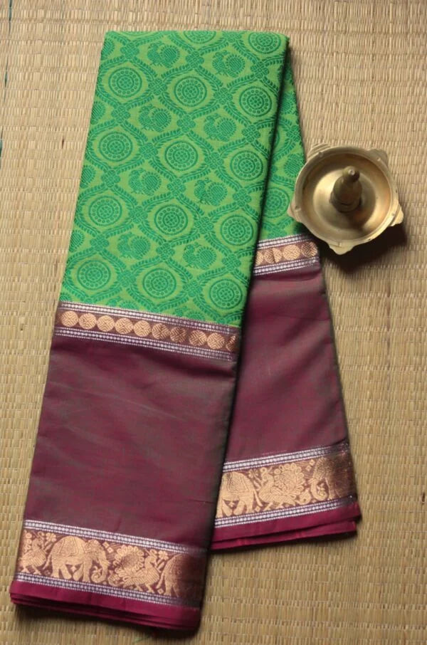 Kanchi Cotton Long Border Green Saree 01-12-04-PCS-02