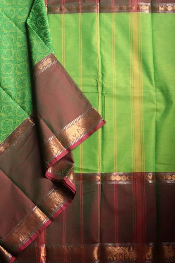 Kanchi Cotton Long Border Green Saree 01-12-04-PCS-02