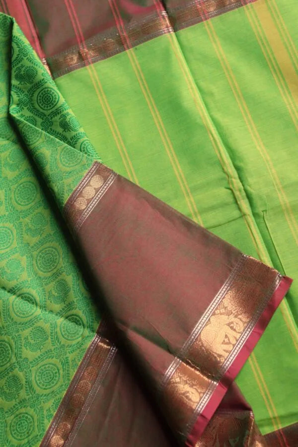 Kanchi Cotton Long Border Green Saree 01-12-04-PCS-02