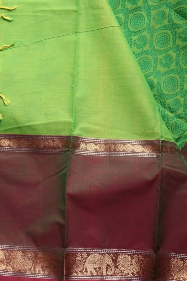 Kanchi Cotton Long Border Green Saree 01-12-04-PCS-02