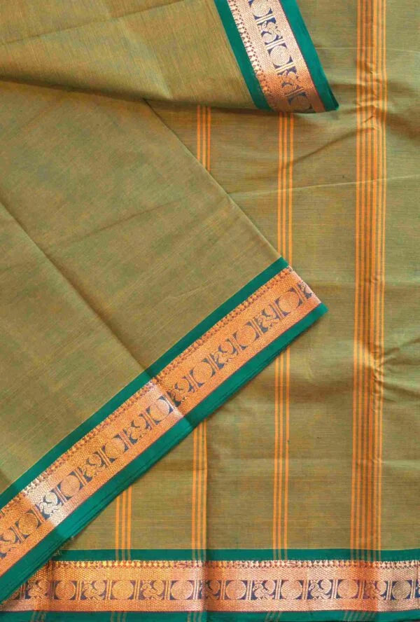 Kanchivaram Cotton 10 Yards Green Saree 01-13-PCS-02