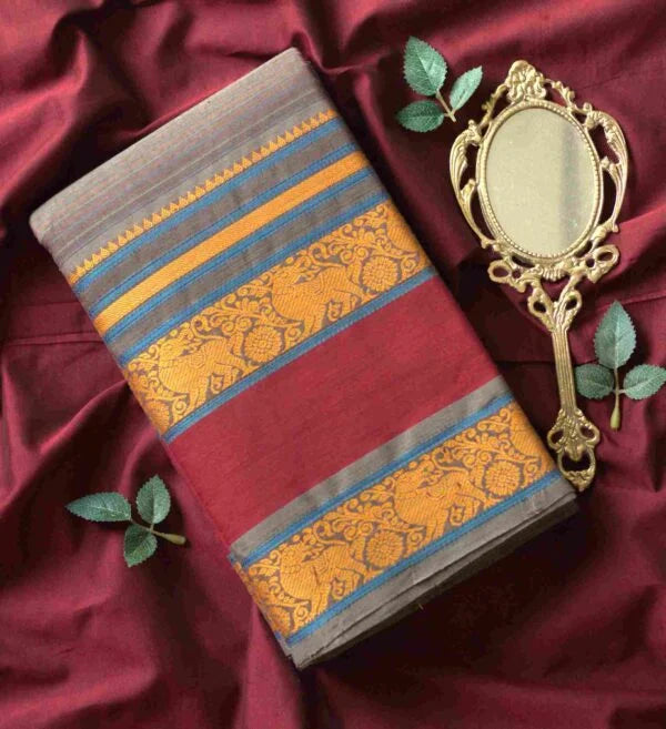 Kancheevaram Cotton Grey Saree 01-15-PCS-03