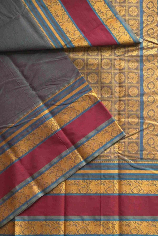 Kancheevaram Cotton Grey Saree 01-15-PCS-03