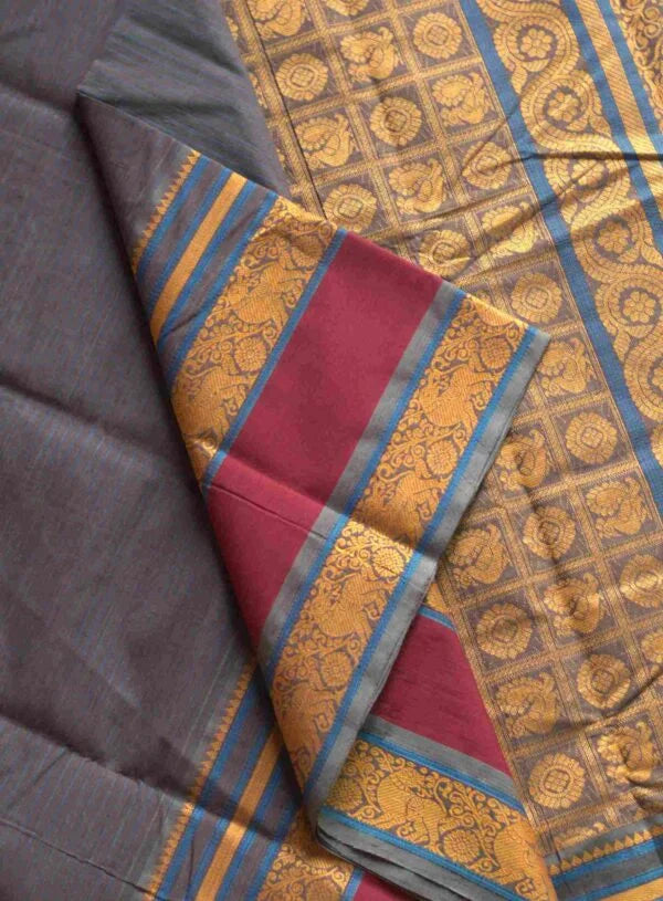 Kancheevaram Cotton Grey Saree 01-15-PCS-03