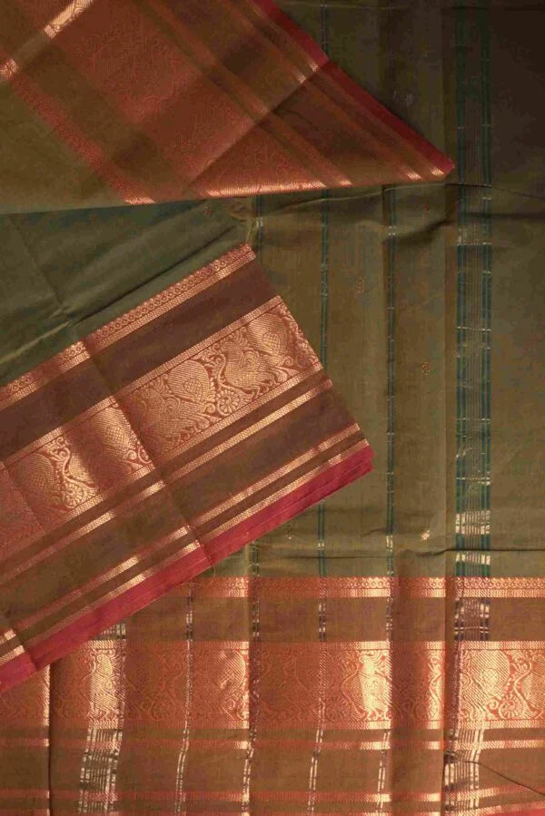 Kanchi Cotton Mehendi Green Saree 01-05-07-PCS-20