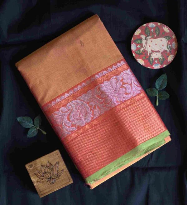 Kanchi Cotton Light Orange Saree 01-05-07-PCS-24