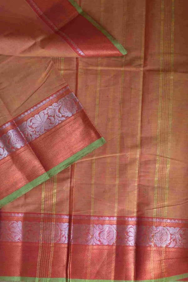 Kanchi Cotton Light Orange Saree 01-05-07-PCS-24