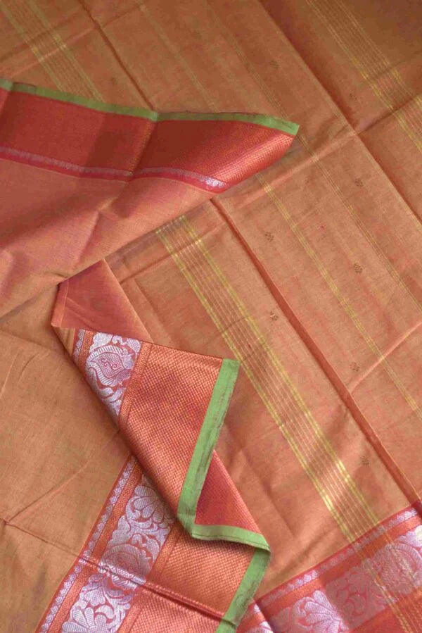 Kanchi Cotton Light Orange Saree 01-05-07-PCS-24