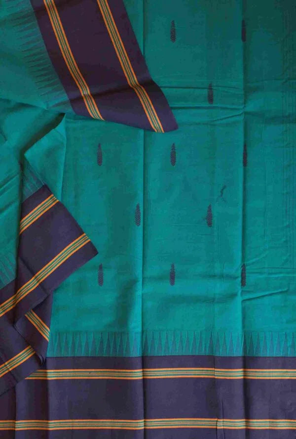 Korvai Cotton Teal Blue Saree 01-05-11-PCS-01