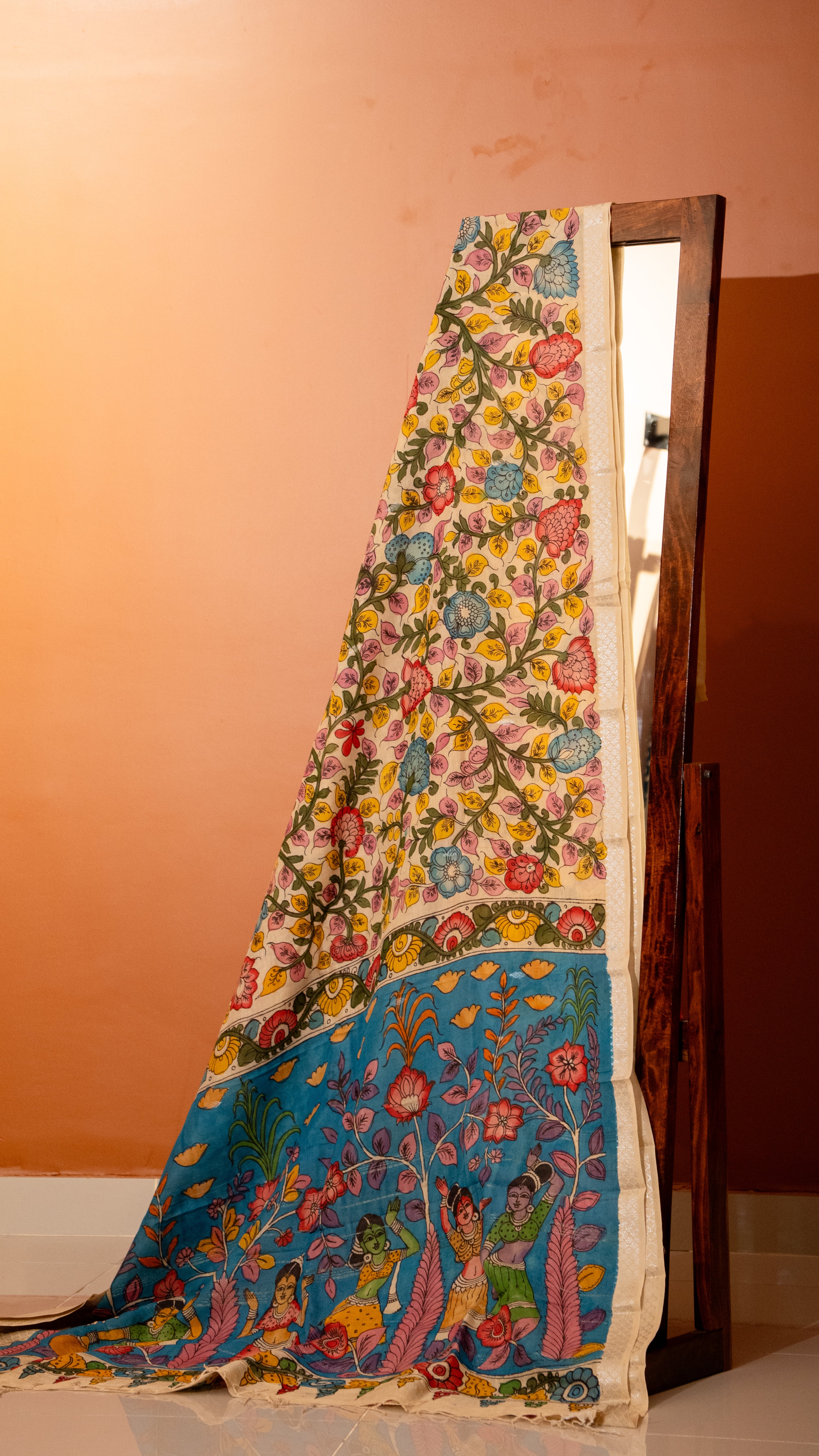 Pen Kalamkari Saree - 02-11-01-04 (White)