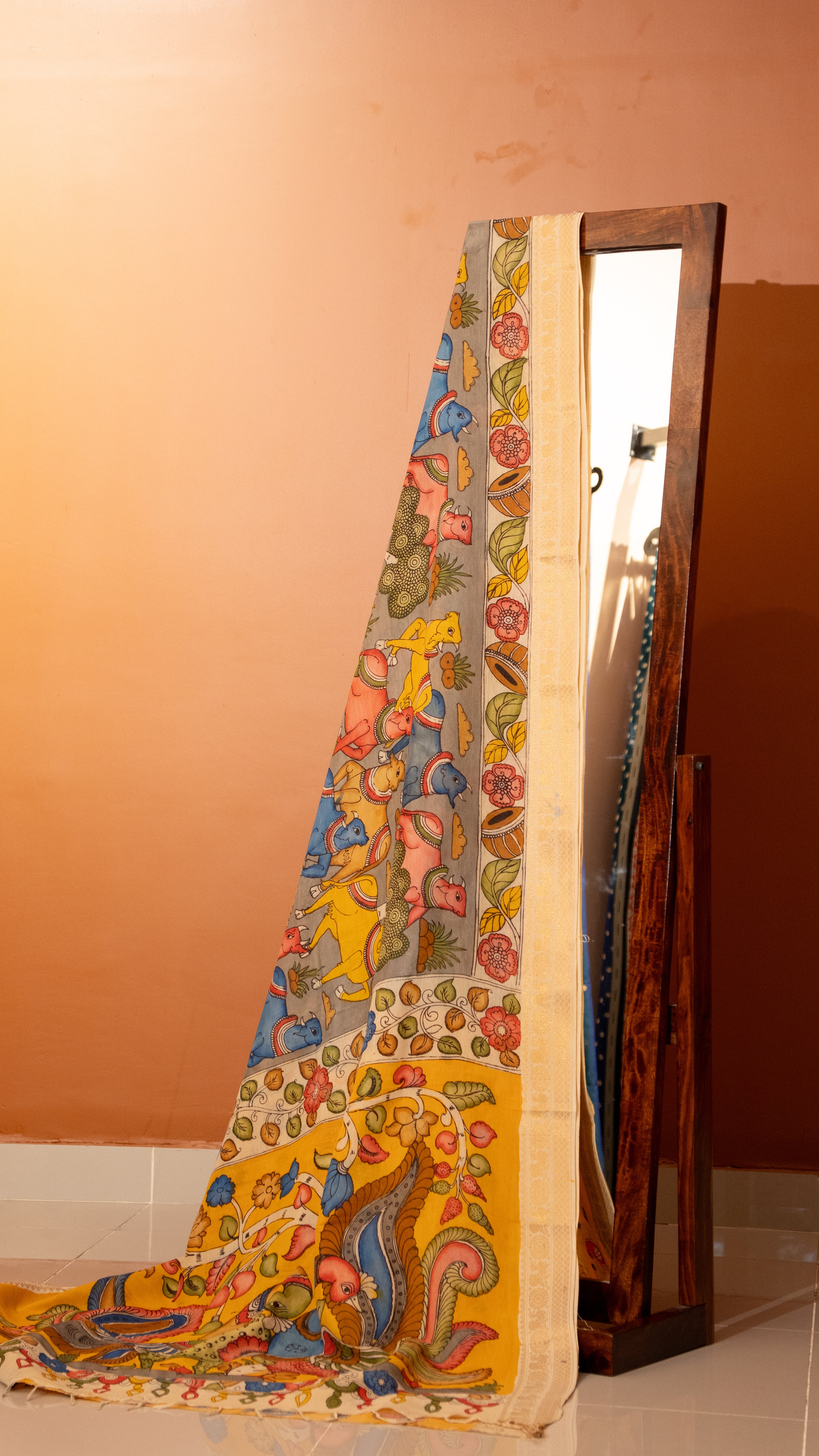 Pen Kalamkari Saree - 02-11-01-08 (Grey)