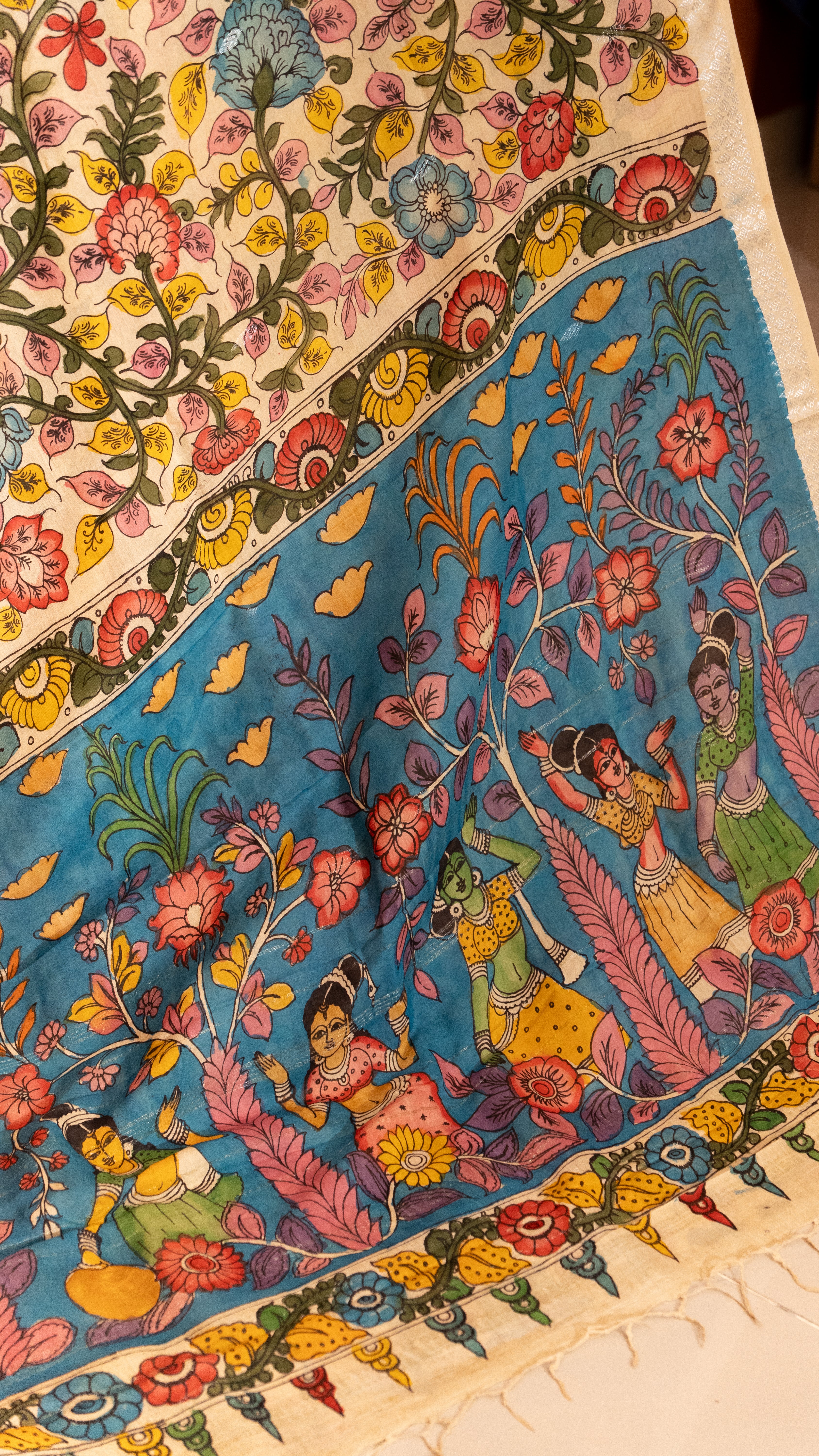 Pen Kalamkari Saree - 02-11-01-04 (White)