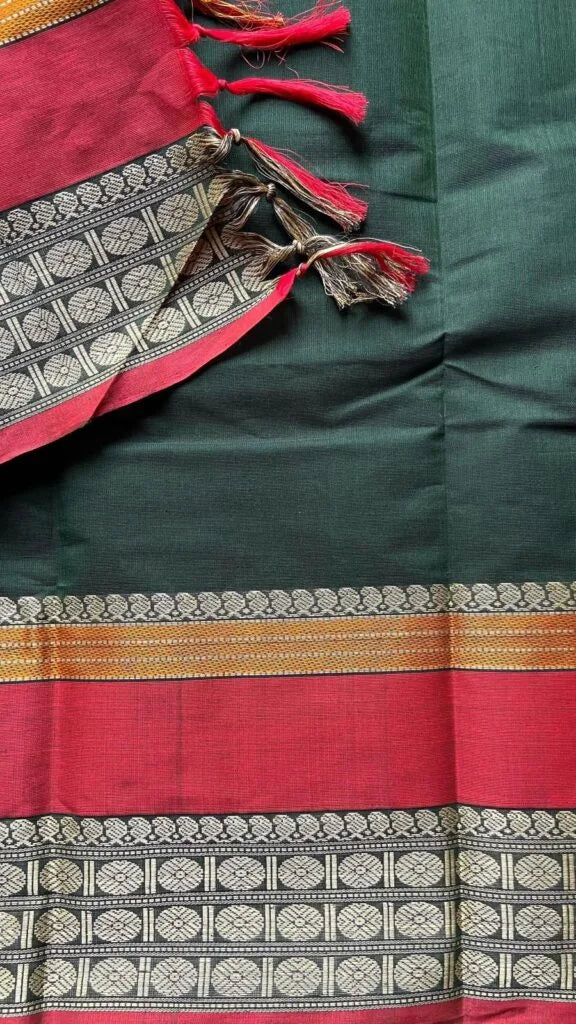 Kanchi Cotton Dark Green Saree 01-02-12-KC-05