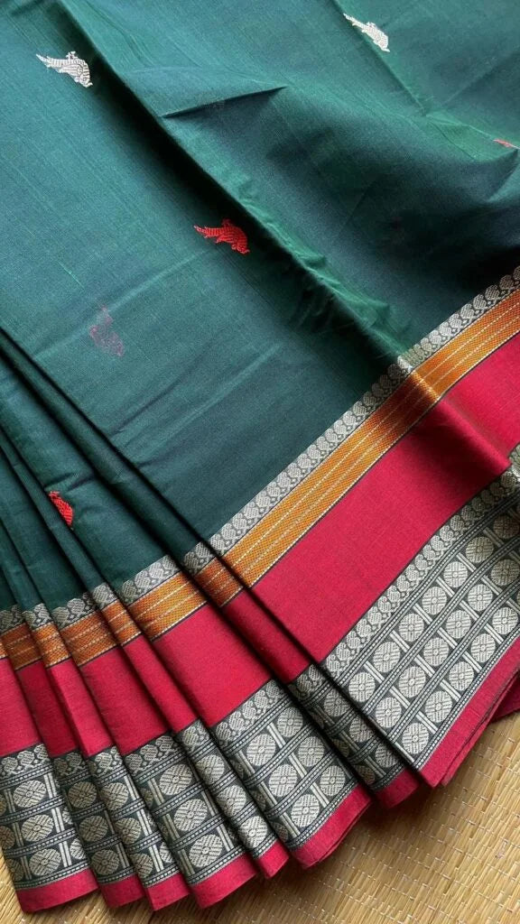 Kanchi Cotton Dark Green Saree 01-02-12-KC-05