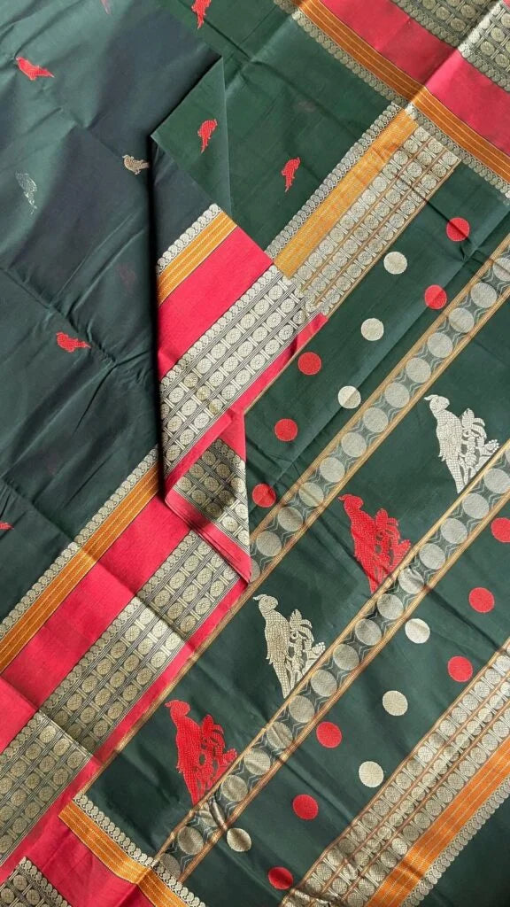 Kanchi Cotton Dark Green Saree 01-02-12-KC-05