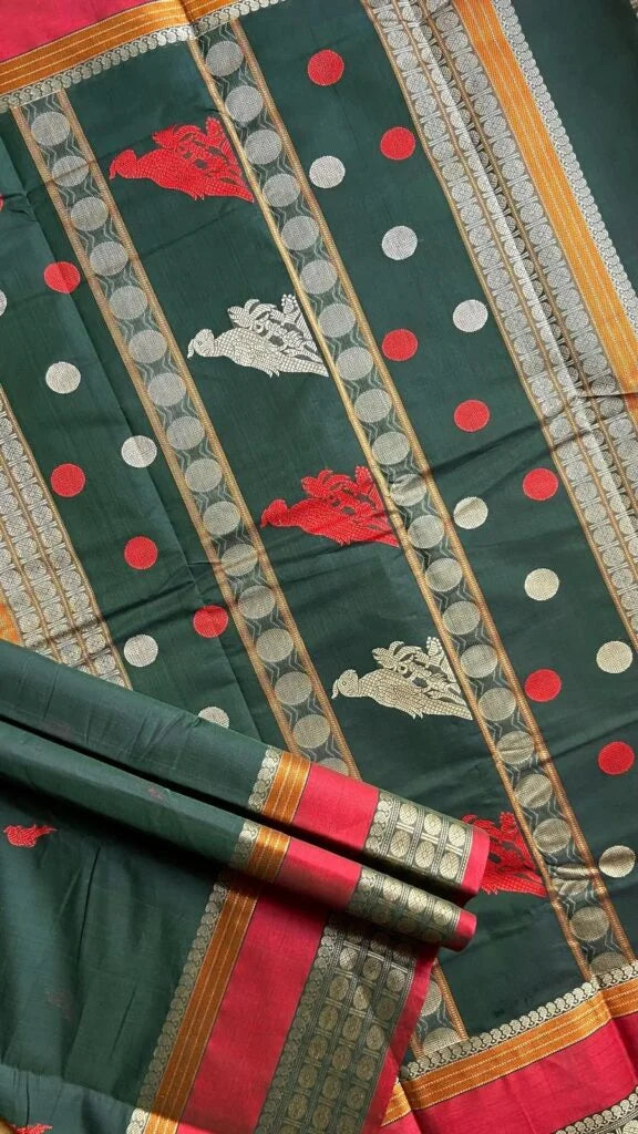 Kanchi Cotton Dark Green Saree 01-02-12-KC-05