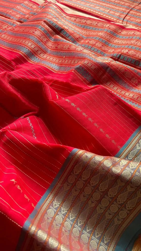 Kanjivaram Cotton Red Saree 01-02-13-PCS-02
