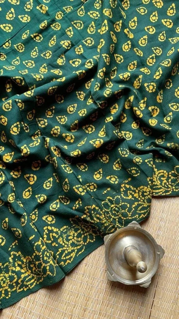 Batik Cotton Green Saree 01-04-02-PCS-03