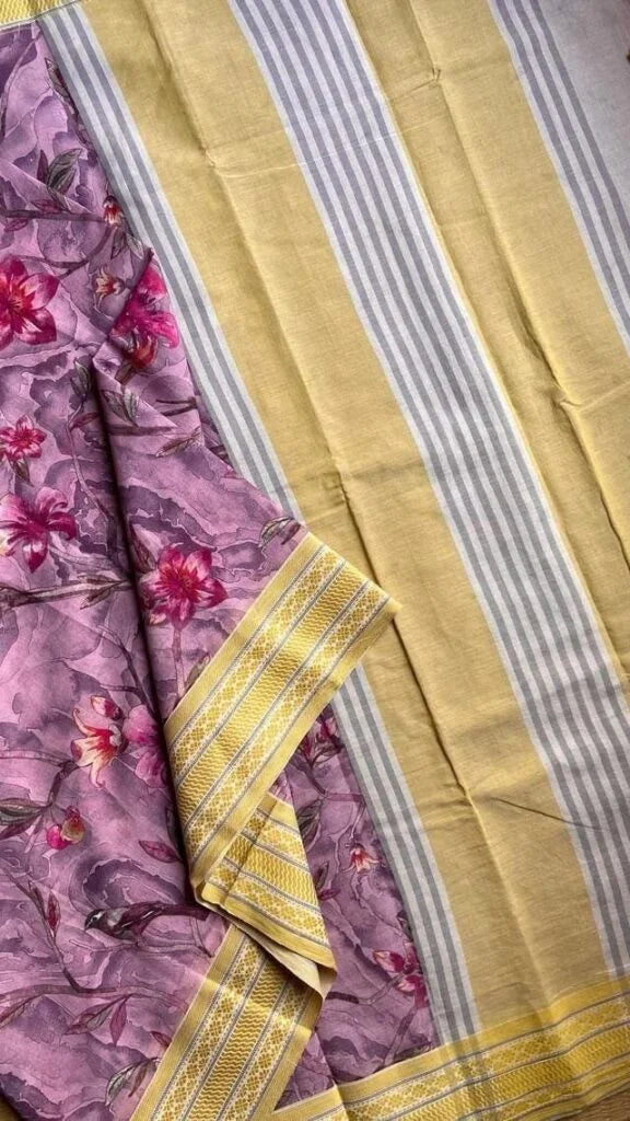 Floral Pure Cottons Pink Colour Saree 01-04-09-PCS-06