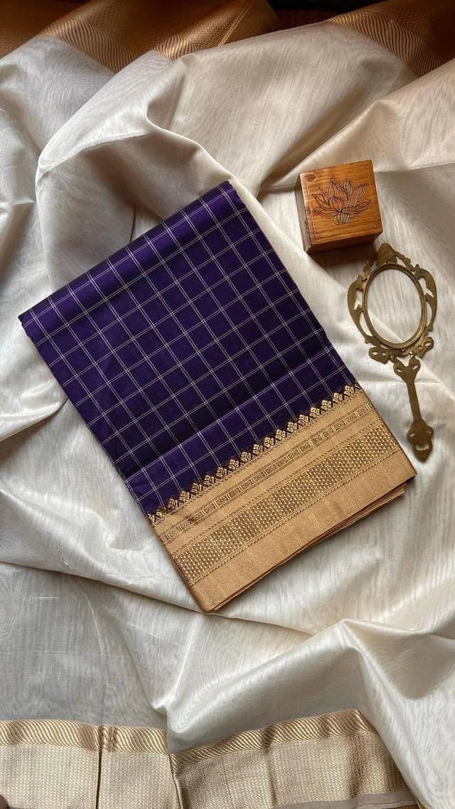 Ilkal Checks Violet Saree 44-05-CK-06