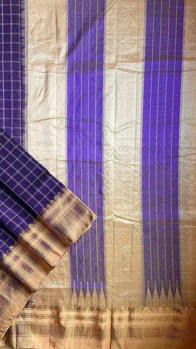 Ilkal Checks Violet Saree 44-05-CK-06