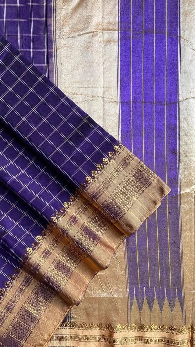 Ilkal Checks Violet Saree 44-05-CK-06