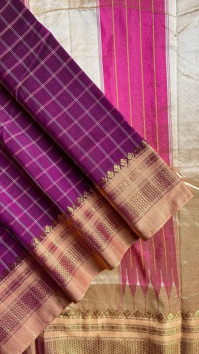Ilkal Checks Pink Saree 44-05-CK-07