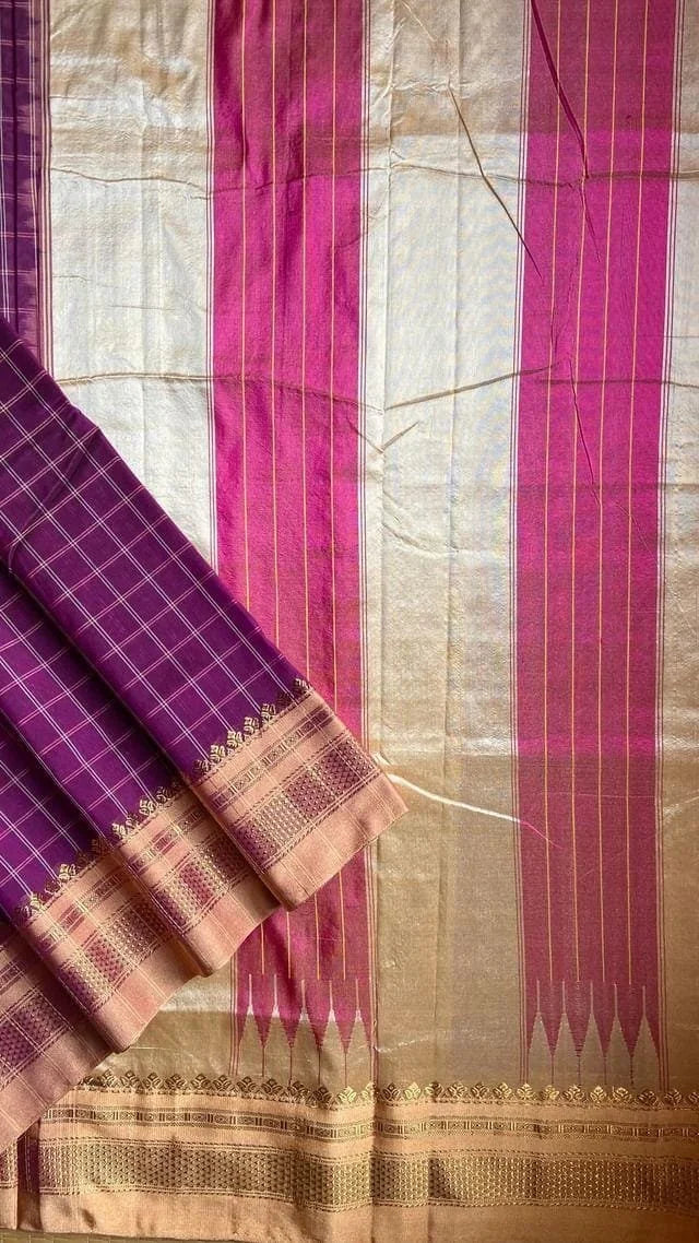 Ilkal Checks Pink Saree 44-05-CK-07