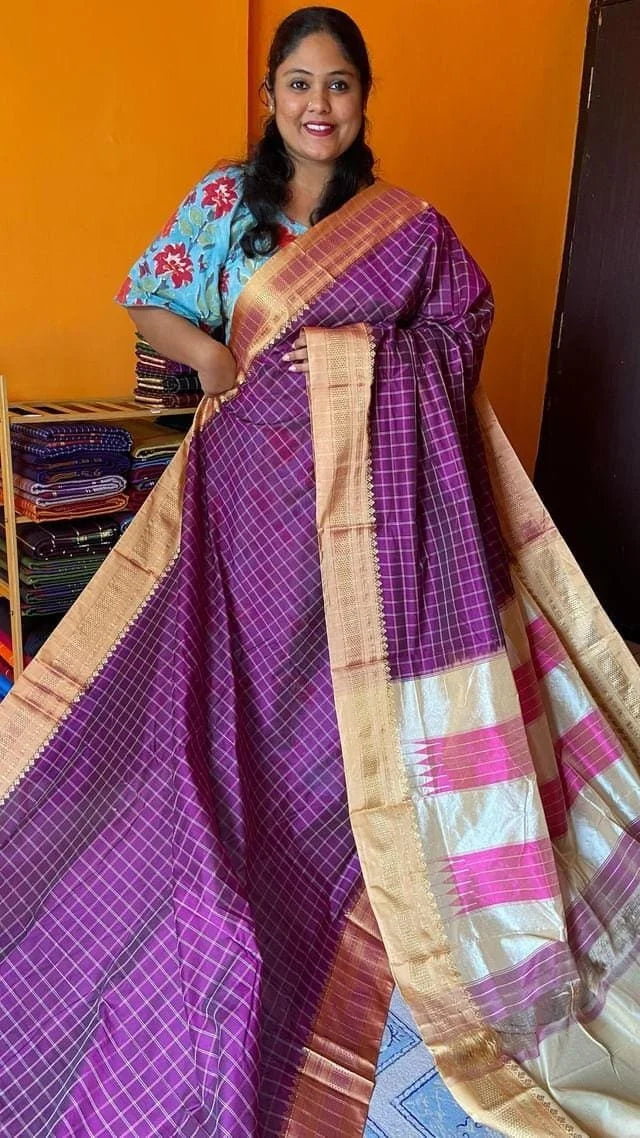 Ilkal Checks Pink Saree 44-05-CK-07