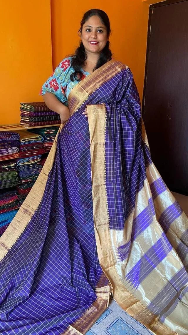 Ilkal Checks Violet Saree 44-05-CK-06