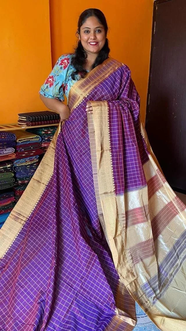 Ilkal Checks Meganta Saree 44-05-CK-05