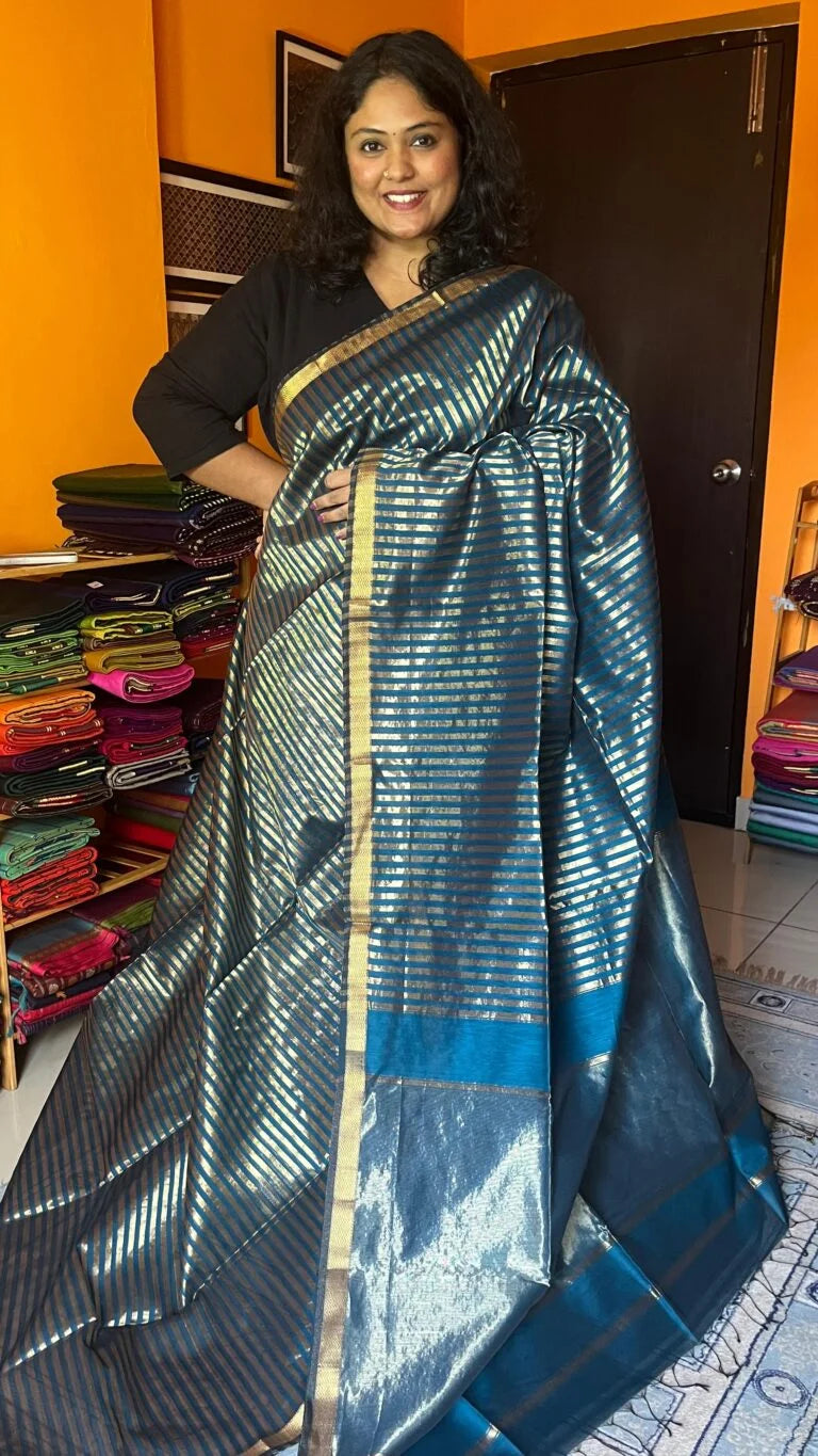 Maheshwari Silk Cotton 05-01-MSC-ZS-07 Teal Blue