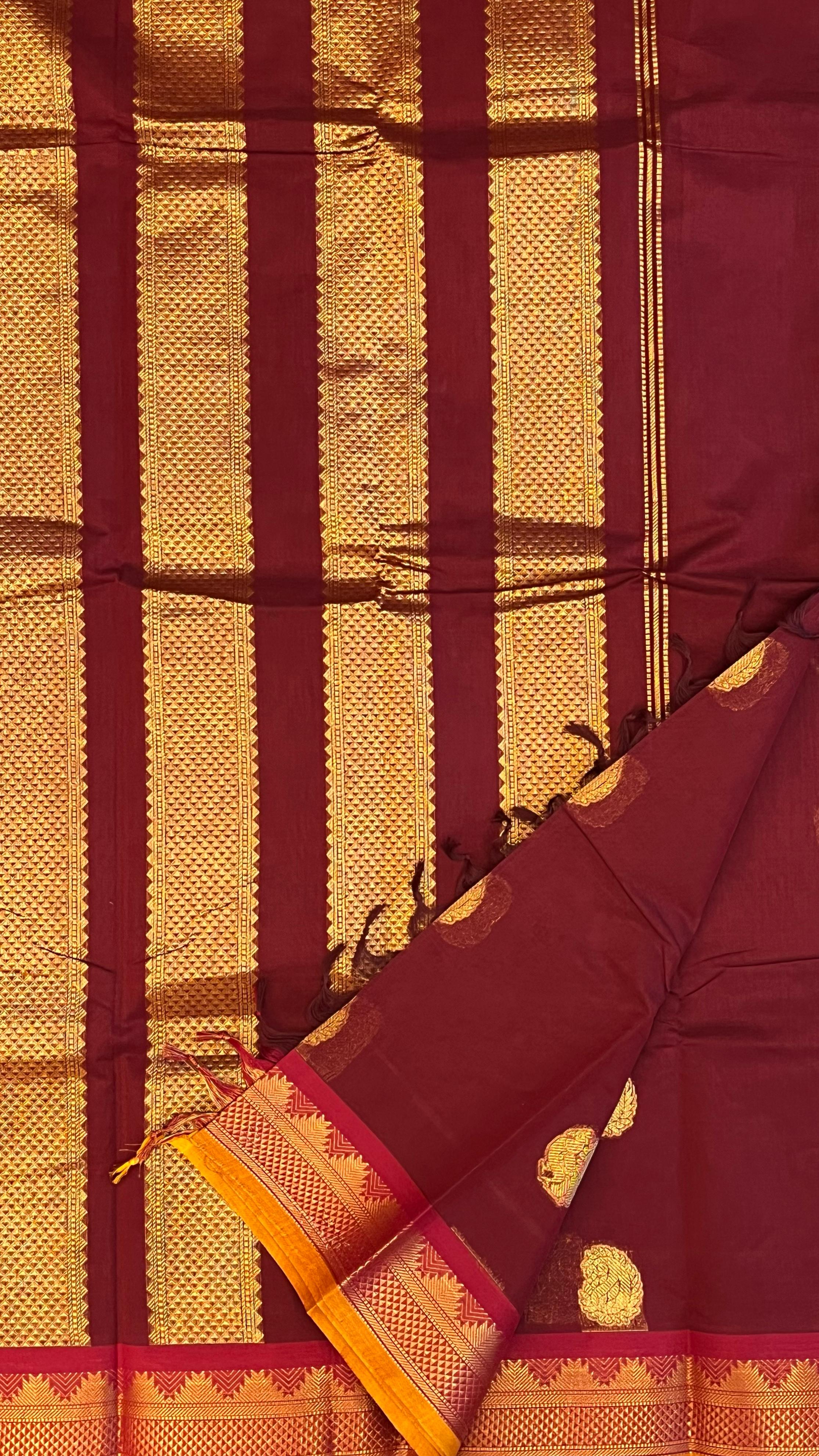 Mercerised Kanchi Cotton Saree -  01-03-10-MCS-07 Arakku Maroon