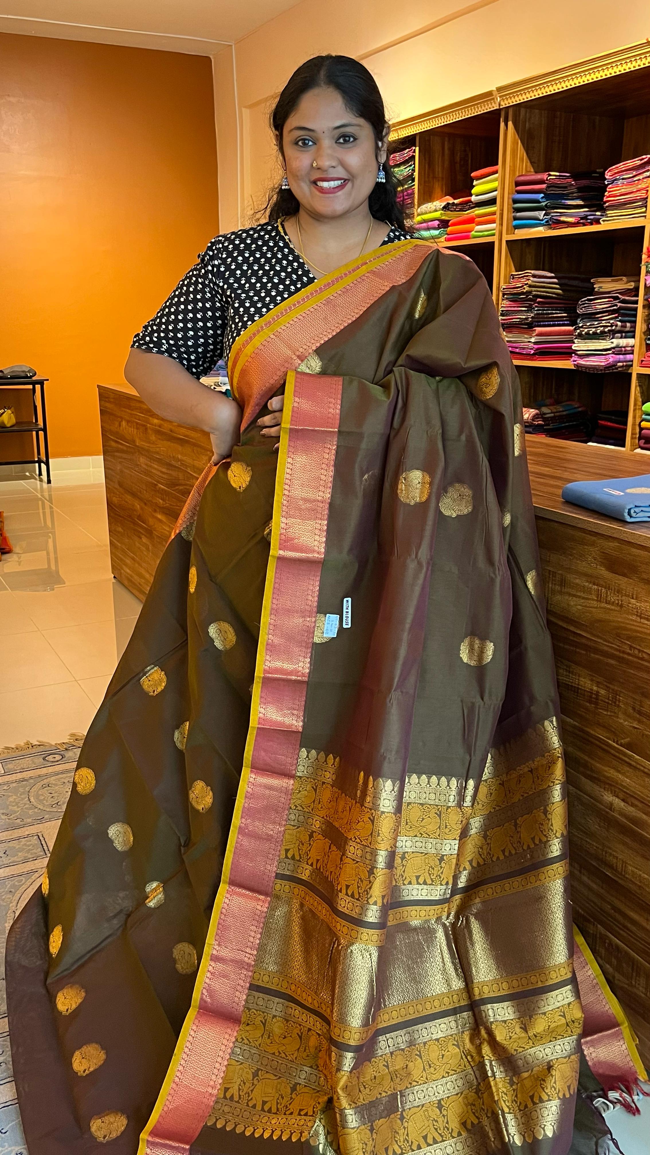 Mercerised Kanchi Cotton Saree -  01-03-10-MCS-02 Mehandi Green