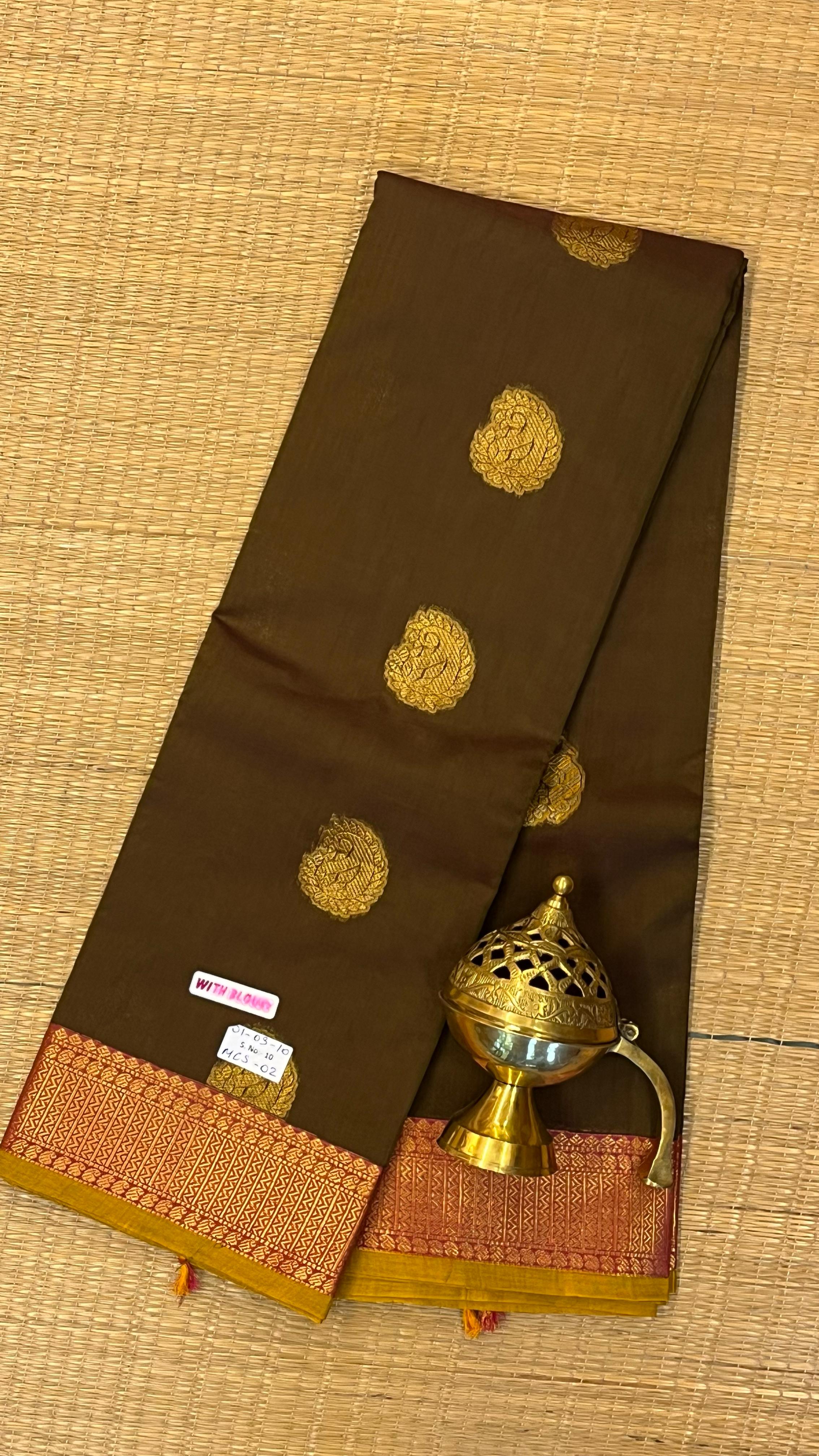 Mercerised Kanchi Cotton Saree -  01-03-10-MCS-02 Mehandi Green