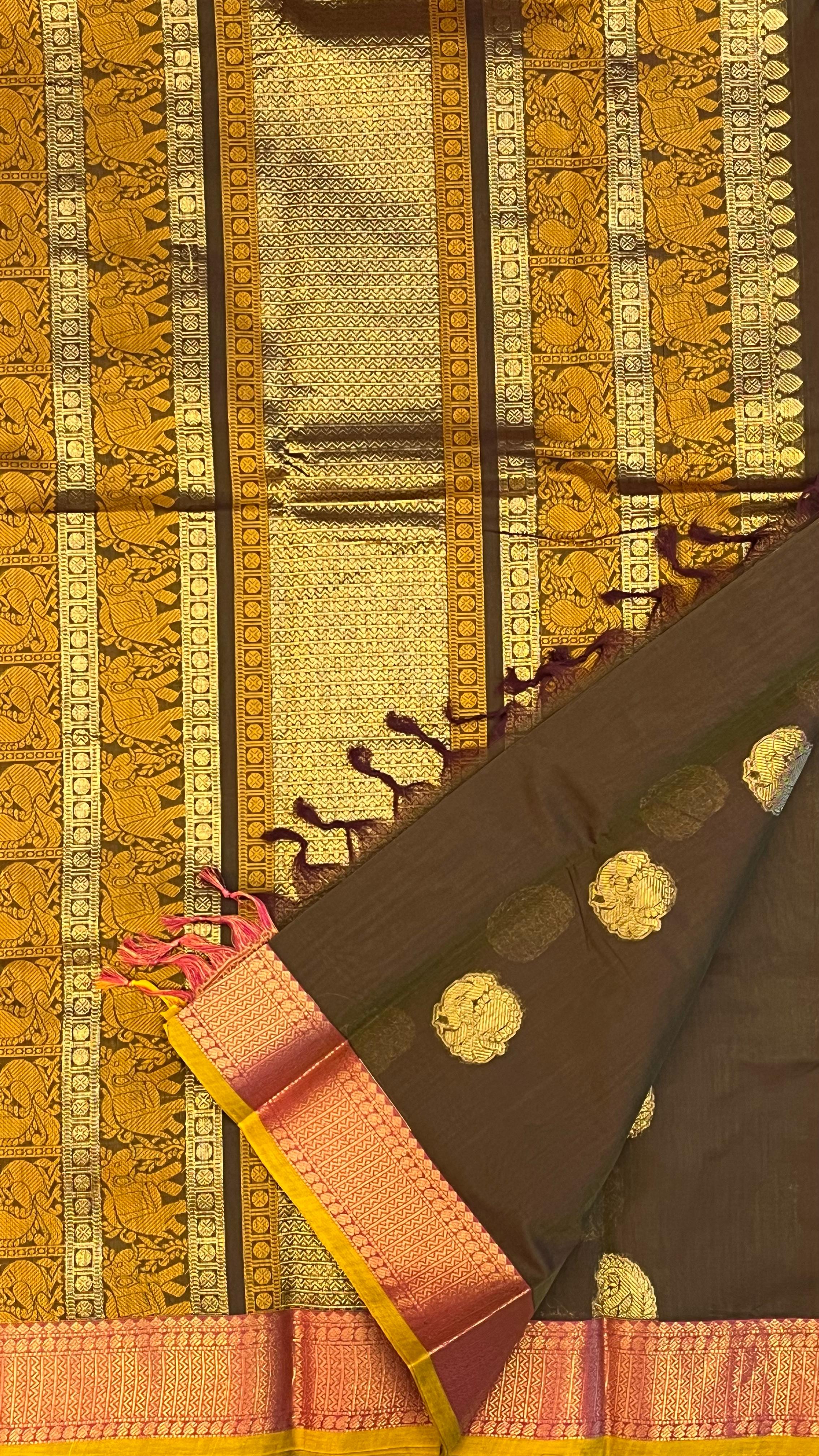 Mercerised Kanchi Cotton Saree -  01-03-10-MCS-02 Mehandi Green