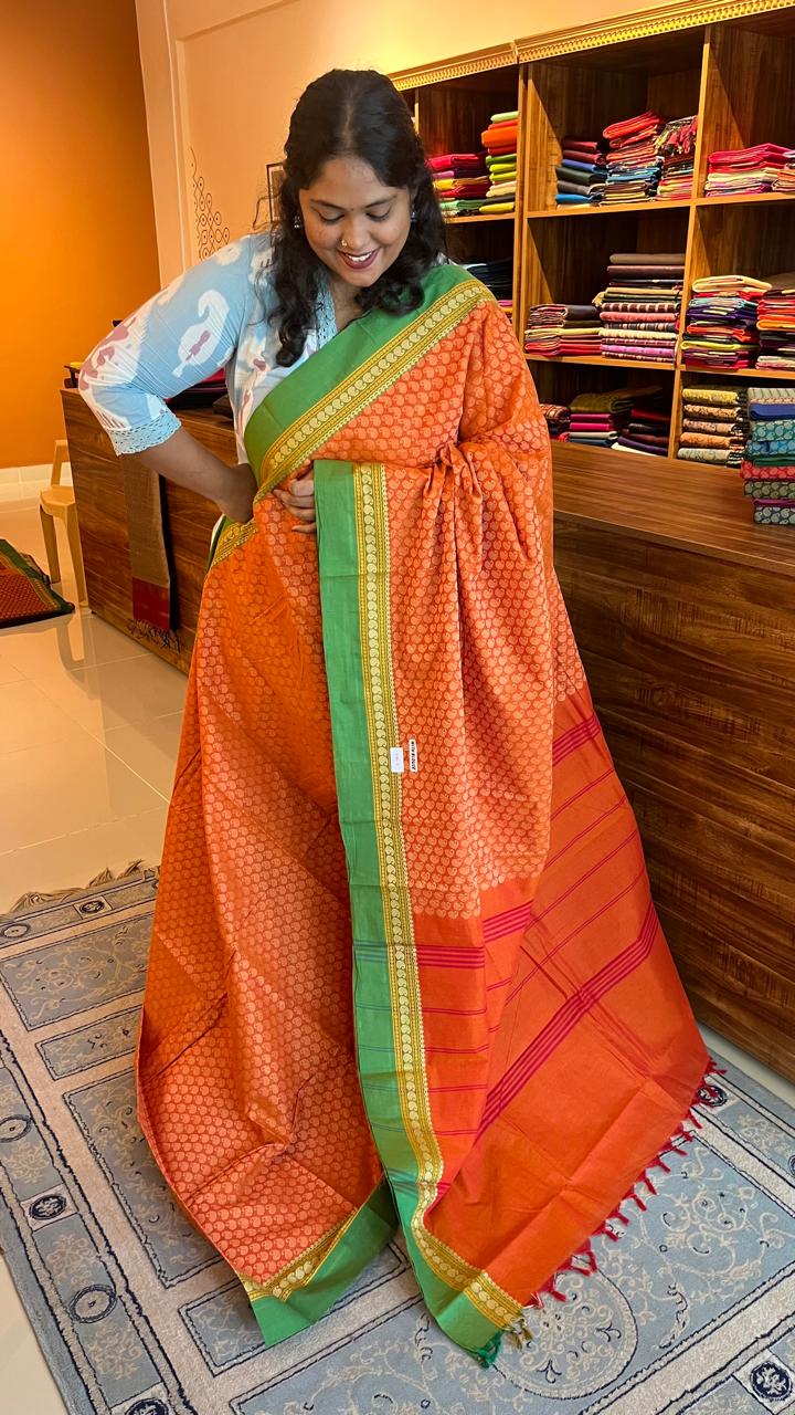 Vanasingaram Kanchi Cotton Sarees - 01-03-06-PCS-14 Orange