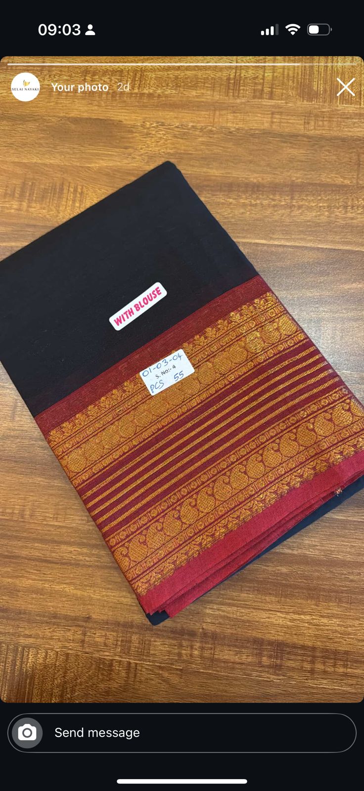 Kanchi Cotton Saree - 01-03-04-PCS-55 Black