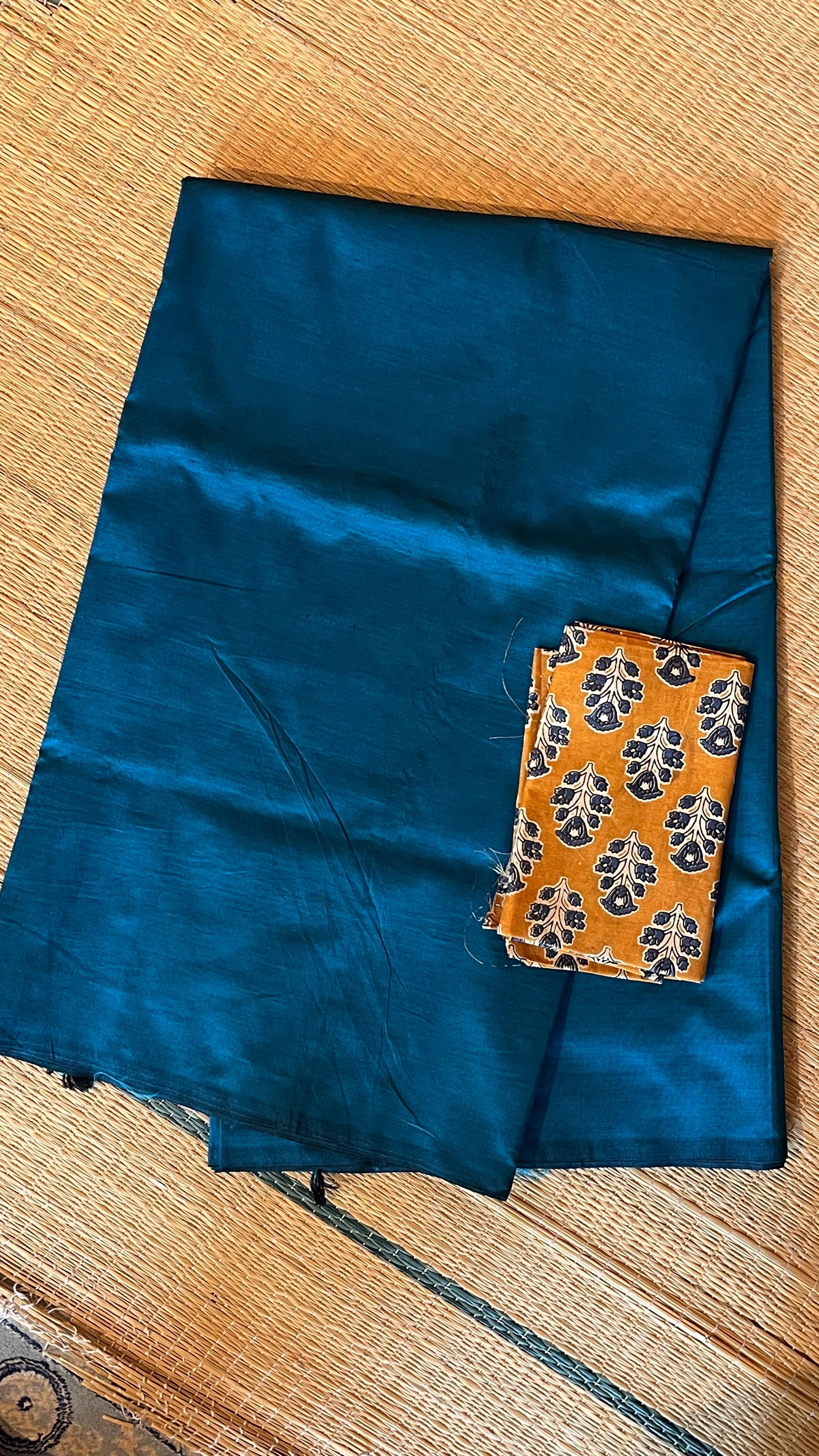 Plain cotton silk with Kalamkari Blouse - 01-03-03-PCS-13