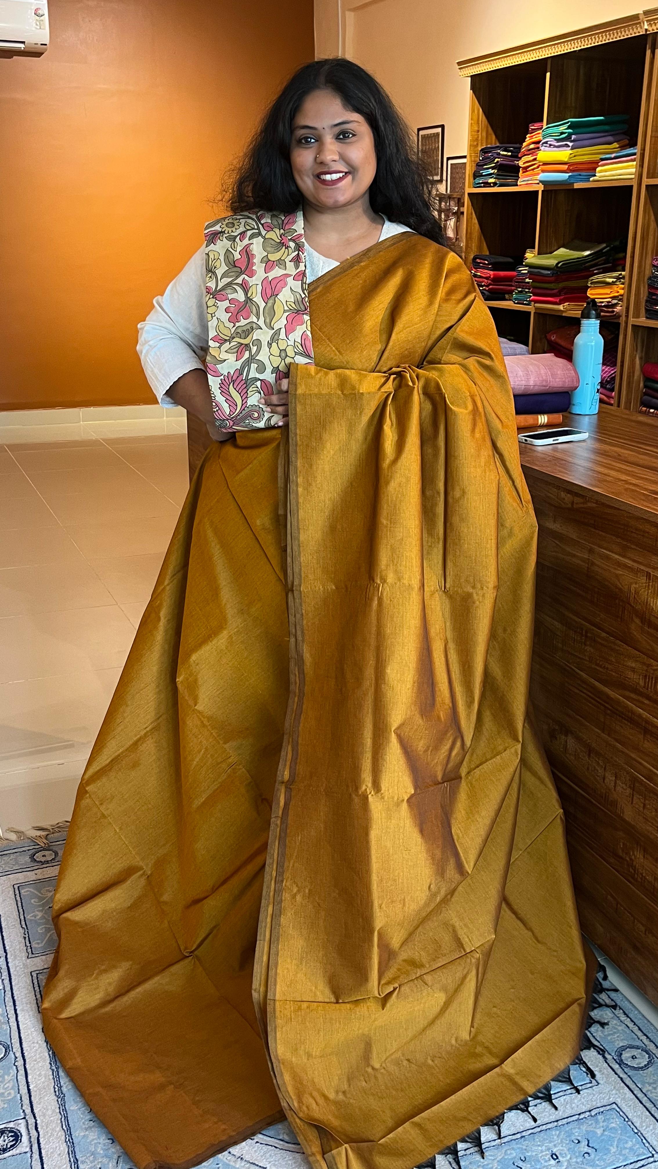 Plain cotton silk with Kalamkari Blouse - 01-03-03-PCS-06