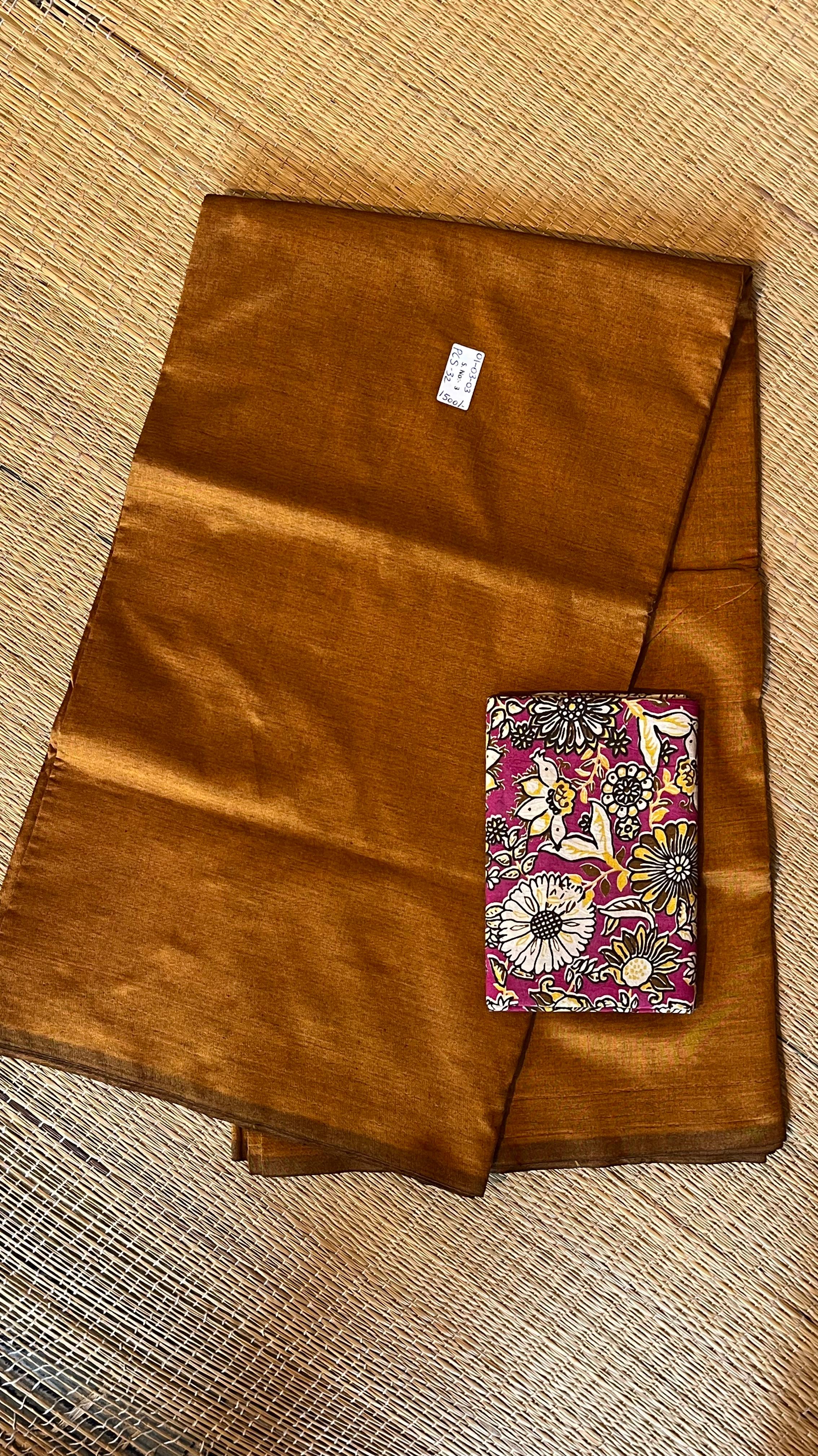 Plain cotton silk with Kalamkari Blouse - 01-03-03-PCS-32