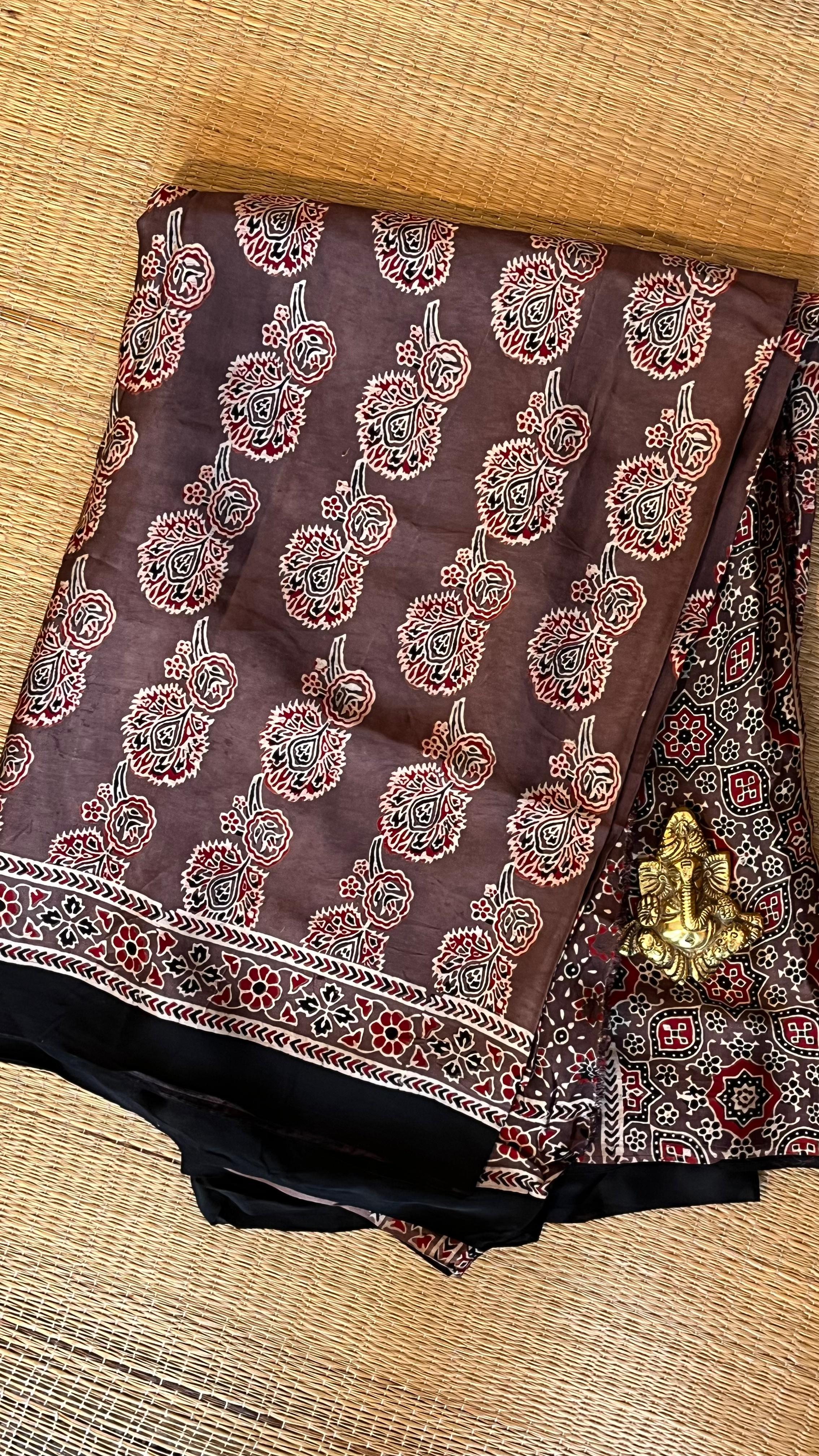 Ajrakh Modal Silk Saree - 46-05-02-01