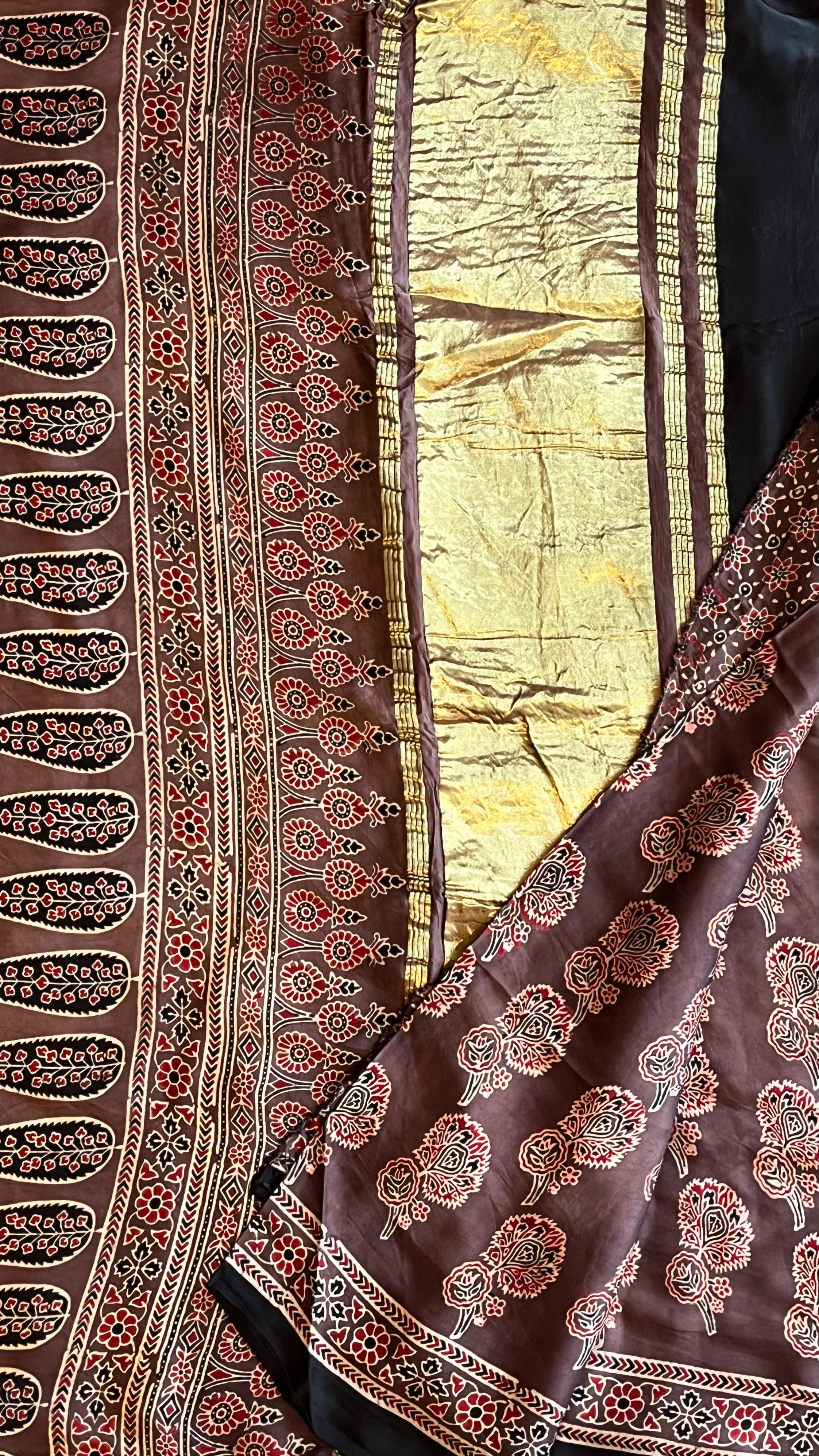 Ajrakh Modal Silk Saree - 46-05-02-01