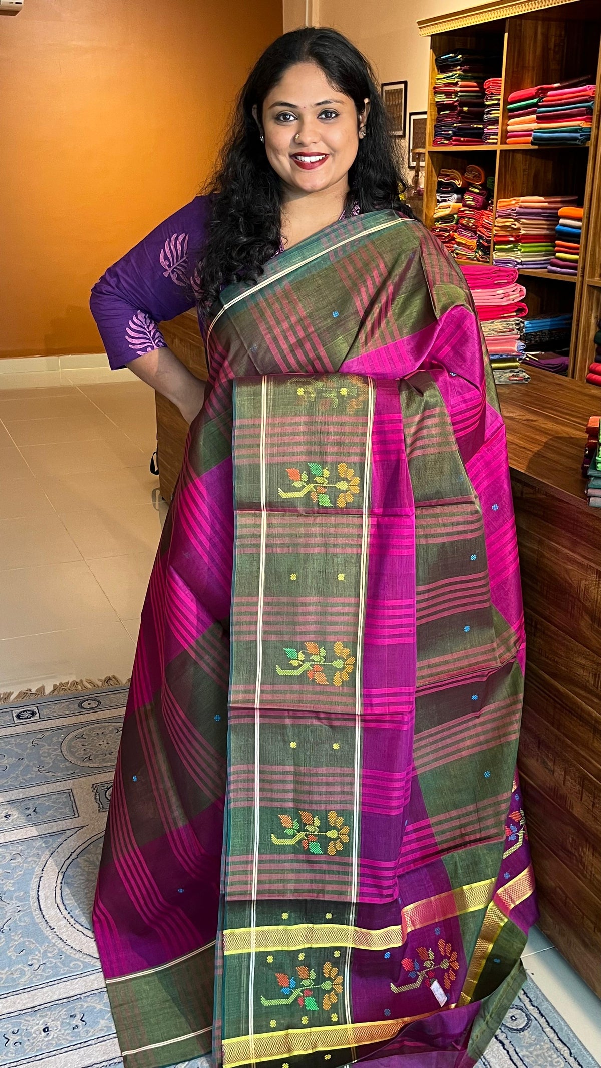 Devendra 6 yards saree - 11-06D-02-6Y-02 (Meganta with Green)