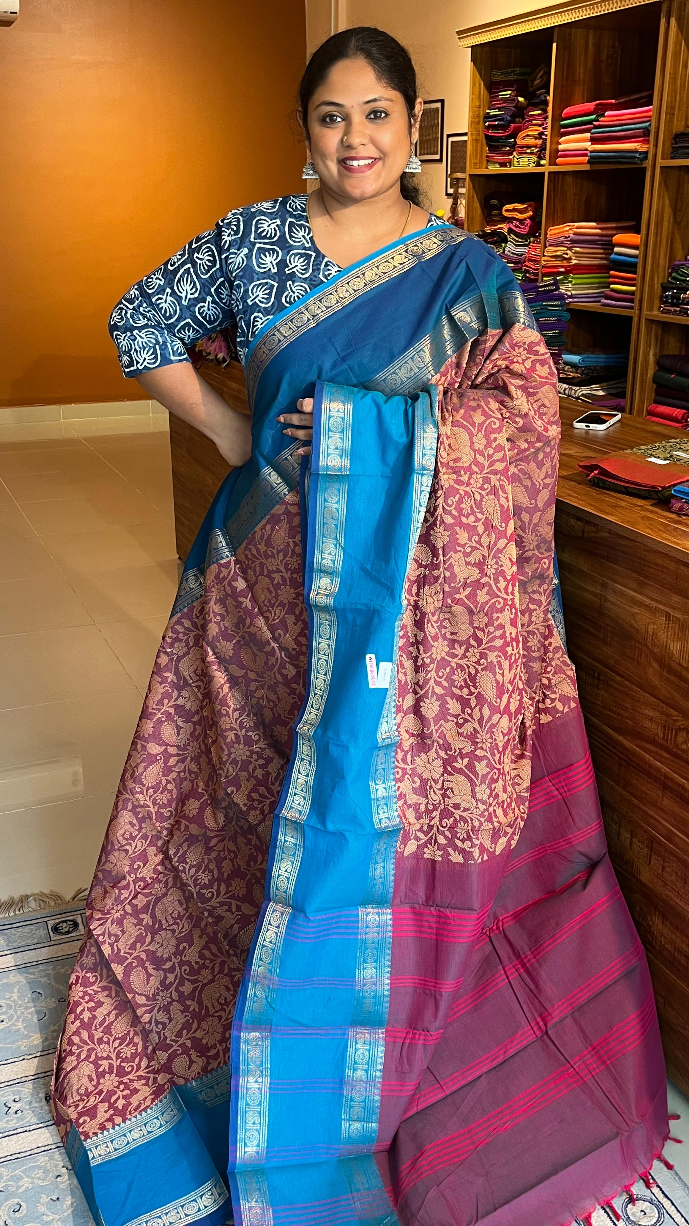 Vanasingaram Kanchi Cotton Saree - 01-07-01-08 (Meganta)