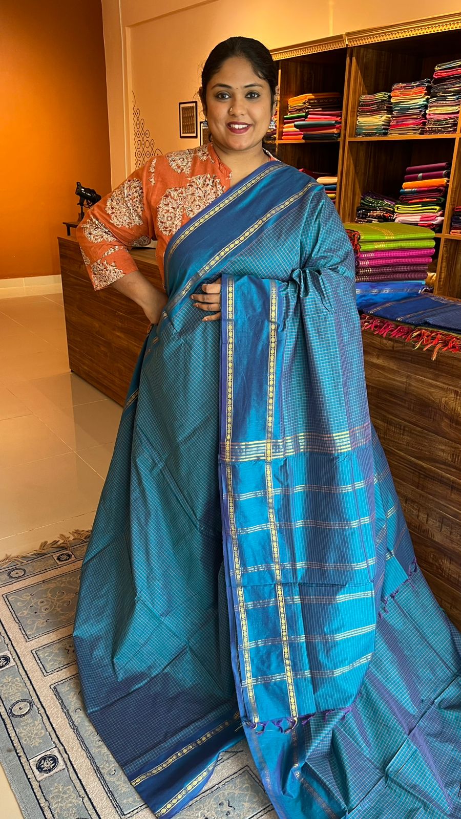 Semi Silk Kattam Saree - 01-07-06-29 (Blue)