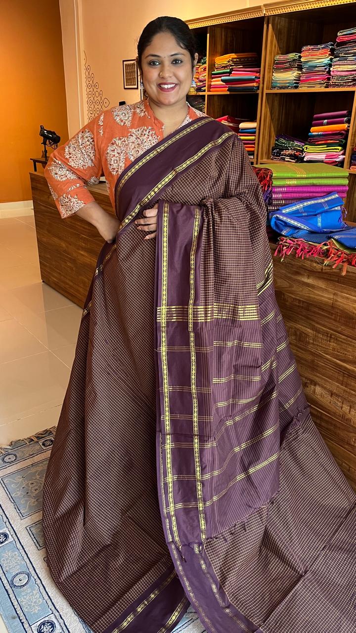 Semi Silk Kattam Saree - 01-07-06-07 (Brown)