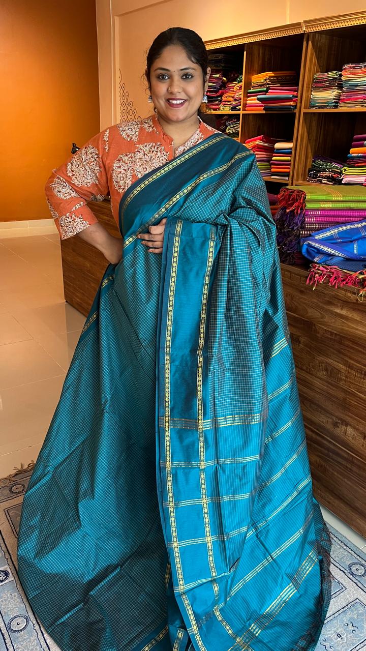 Semi Silk Kattam Saree - 01-07-06-10 (Blue)