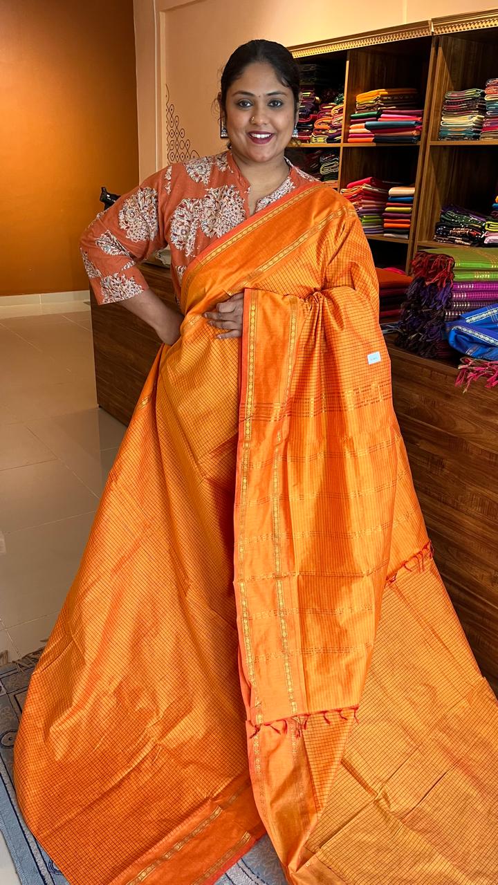 Semi Silk Kattam Saree - 01-07-06-34 (Yellow)